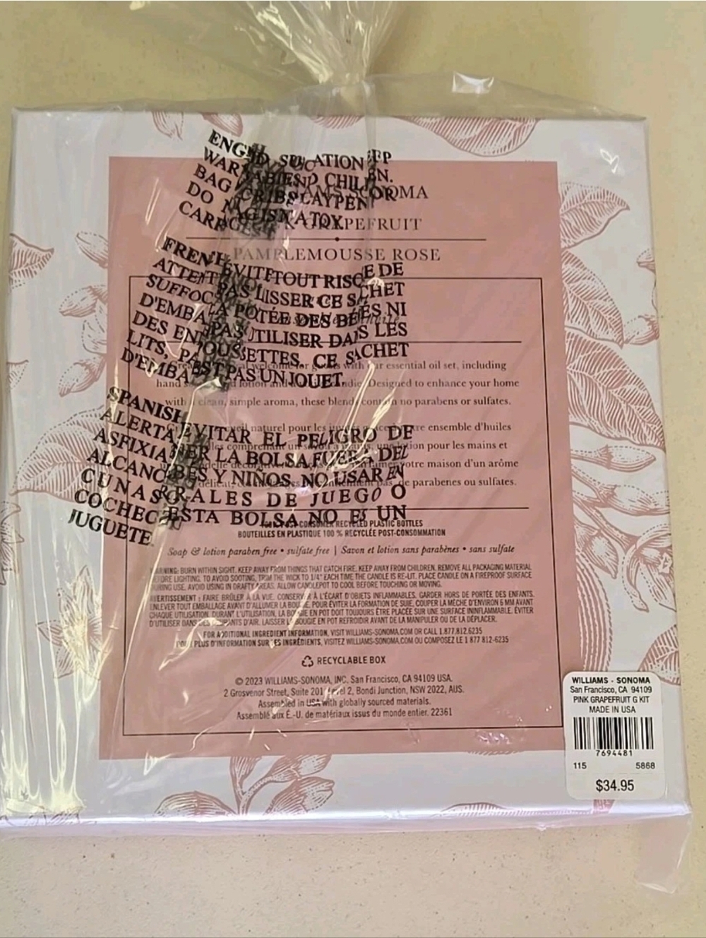 Williams Sonoma Pink Grapefruit Hand Soap & Lotion Gift Set Lotion, Candle, Soap - Picture 2 of 3